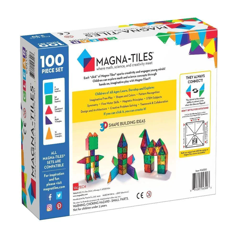 Magna-Tiles Magnetic Building Toys, Clear Colors Set, Multi Color (100 Pieces)
