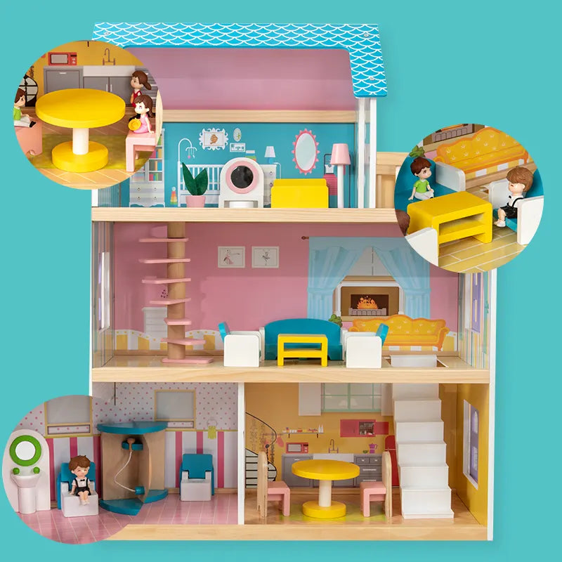 WOODEN 3 FLOOR DOLL HOUSE