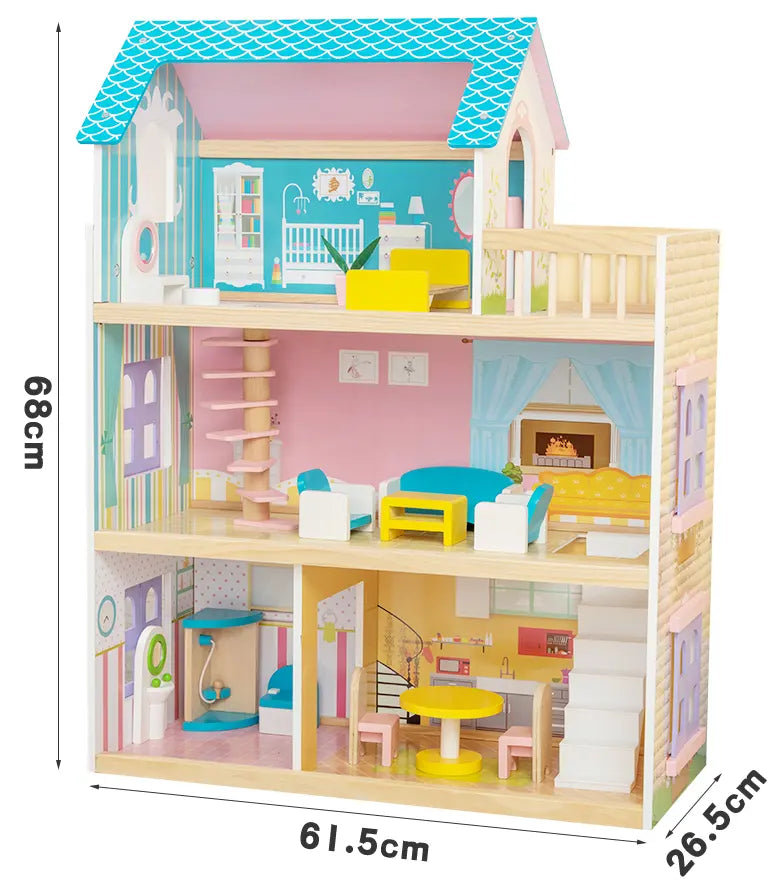 WOODEN 3 FLOOR DOLL HOUSE