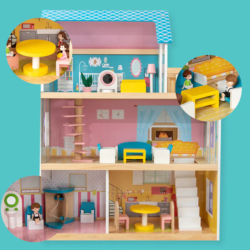 WOODEN 3 FLOOR DOLL HOUSE