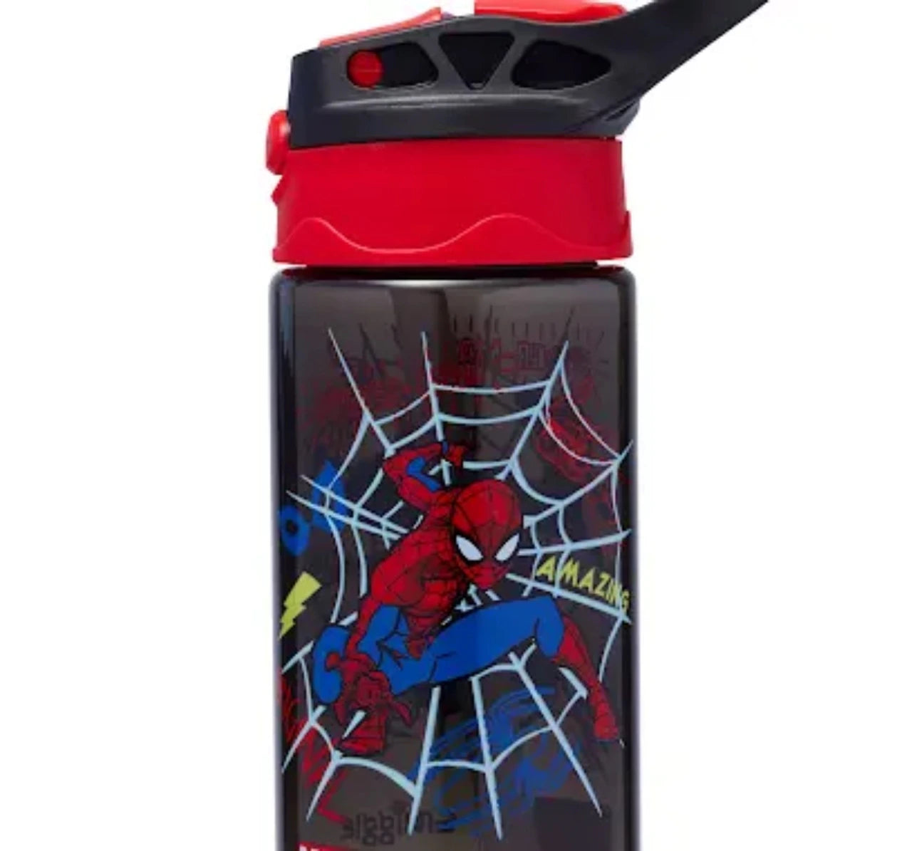 Smiggle 650ml Kids Water Bottle with Flip Straw, Leak-Proof Lid & Carry Handle – Spider Man