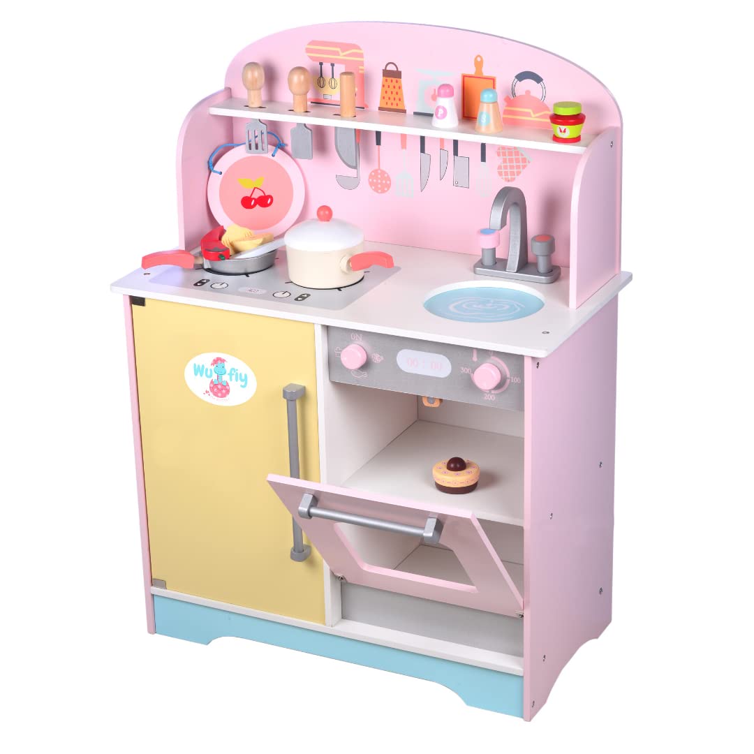 Toys Uncle Multicolour Wooden Kitchen Set with Accessories - Unisex, Pretend Play Toy