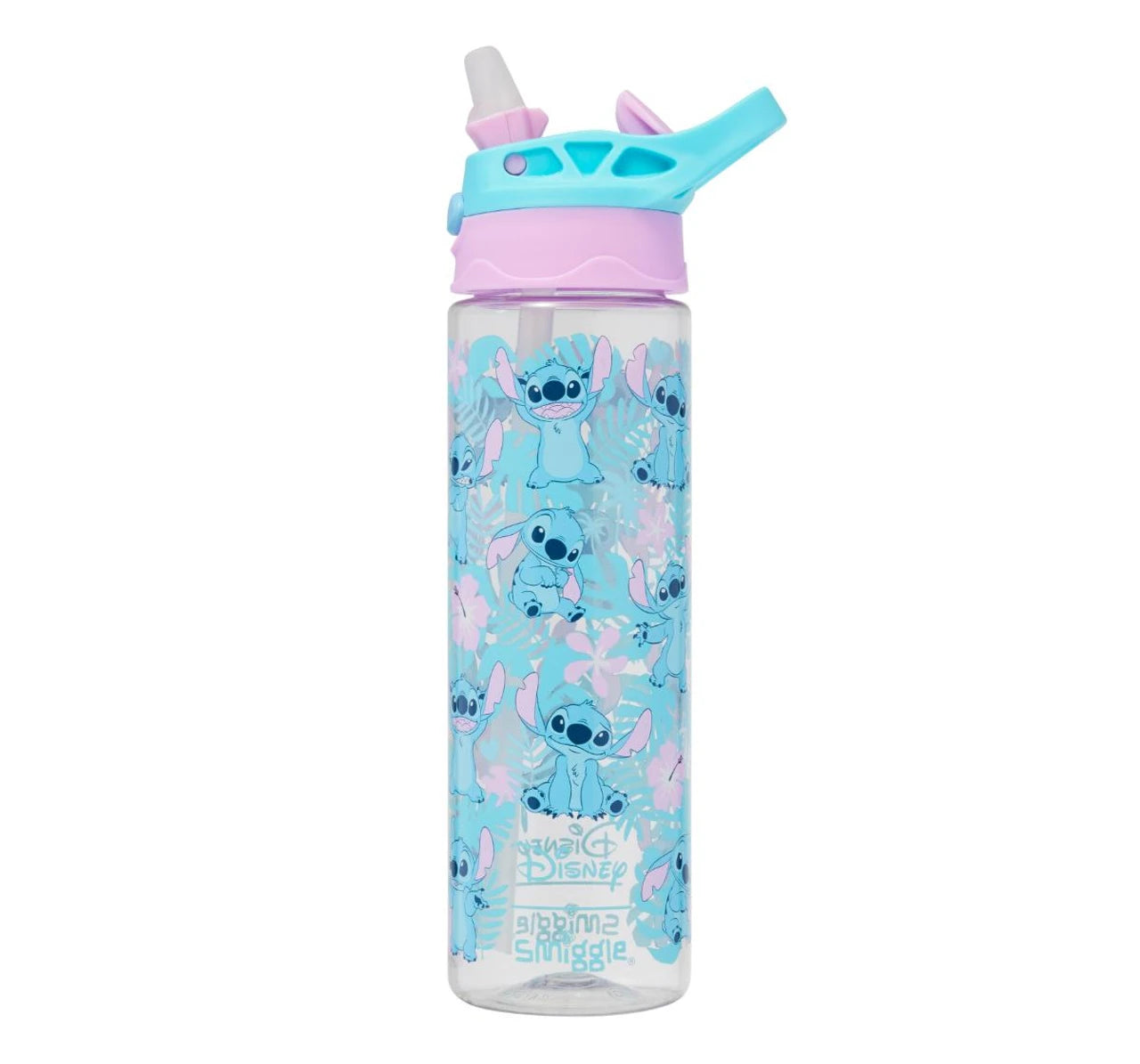 Smiggle 650ml Kids Water Bottle with Flip Straw, Leak-Proof Lid & Carry Handle – Stitch