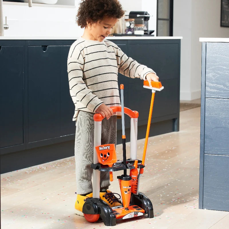 Casdon Henry Cleaning Trolley Toy Set with Mop, Broom and Cleaning Accessories