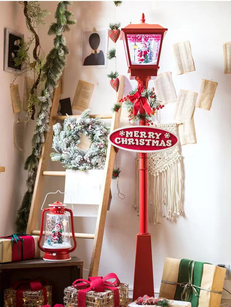 Christmas Lamp post with snow effect (6.5 feet) red