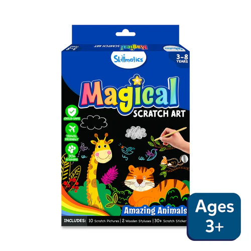 SKILLMATICS Travel Friendly Magical Scratch Art Book: Amazing Animals (ages 3-8)