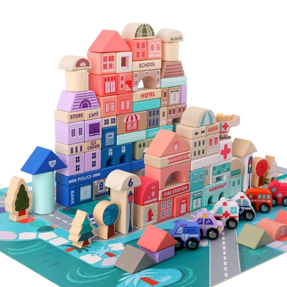 Open Ended 115 Pieces Wooden City Building Blocks