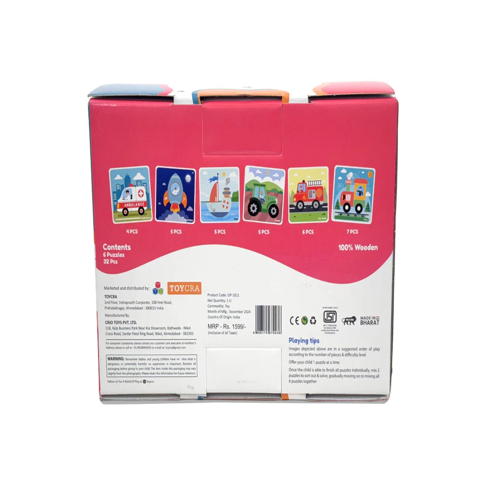 Open Ended Toddler's First 6 In 1 Puzzle -Vehicle