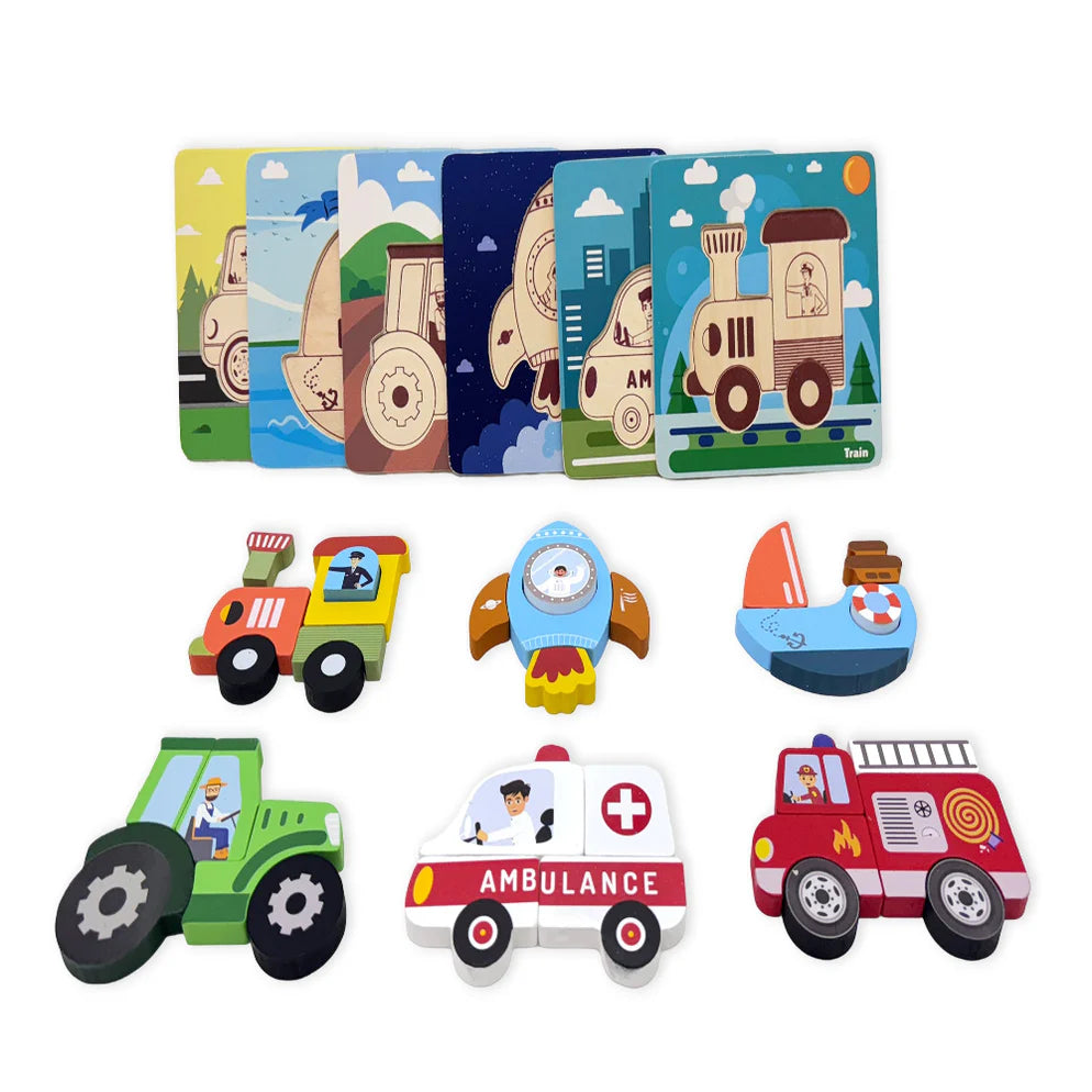 Open Ended Toddler's First 6 In 1 Puzzle -Vehicle