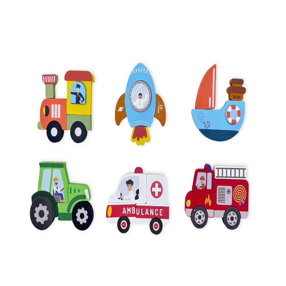 Open Ended Toddler's First 6 In 1 Puzzle -Vehicle
