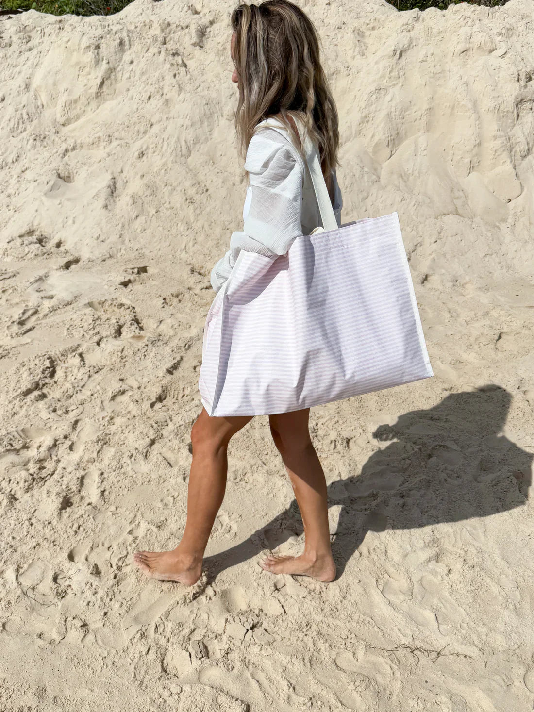 Beach Bag Carryall Pink Stripe