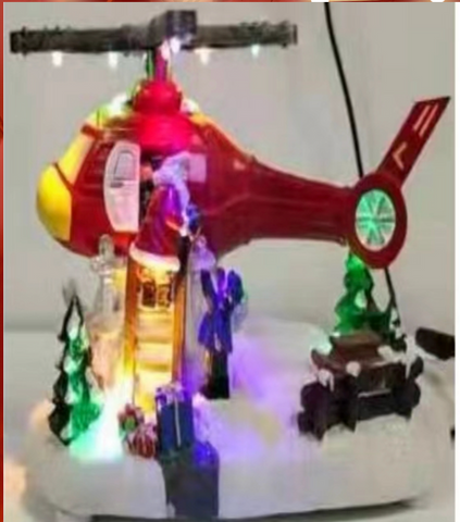 Christmas Santa coming from a helicopter with light and sound and rotating helicopter blades