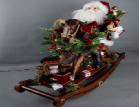 PREMIUM CHRISTMAS SANTA ON ROCKING HORSE WITH MOVEMENT & SOUND 28 INCH