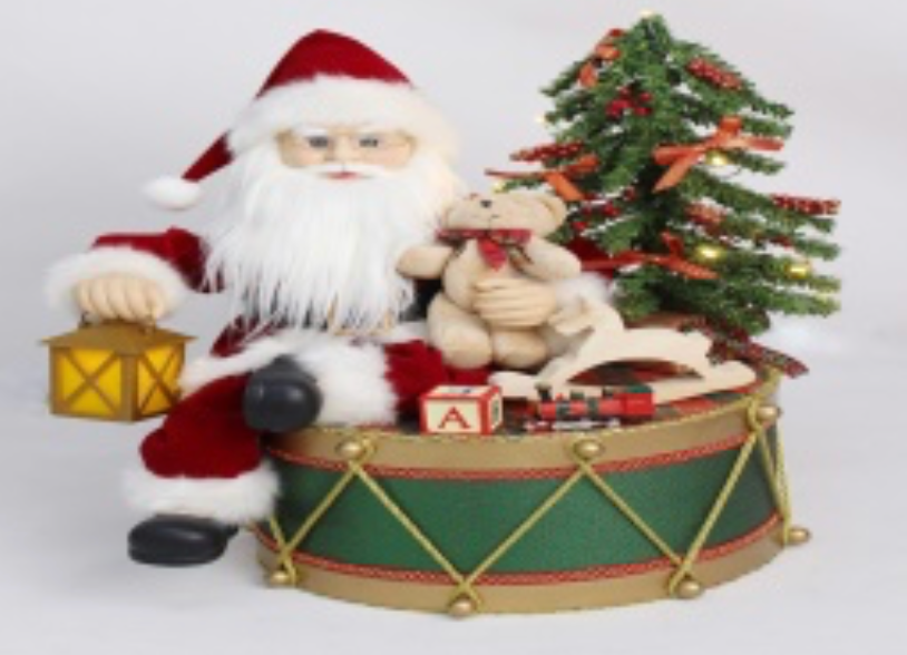 PREMIUM SANTA ON A DRUM WITH MOVEMENT & SOUND 20 INCH