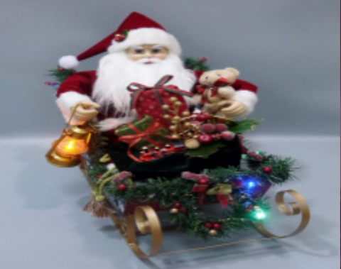 PREMIUM CHRISTMAS SANTA ON A SLEDGE WITH MOVEMENT & SOUND 20 INCH