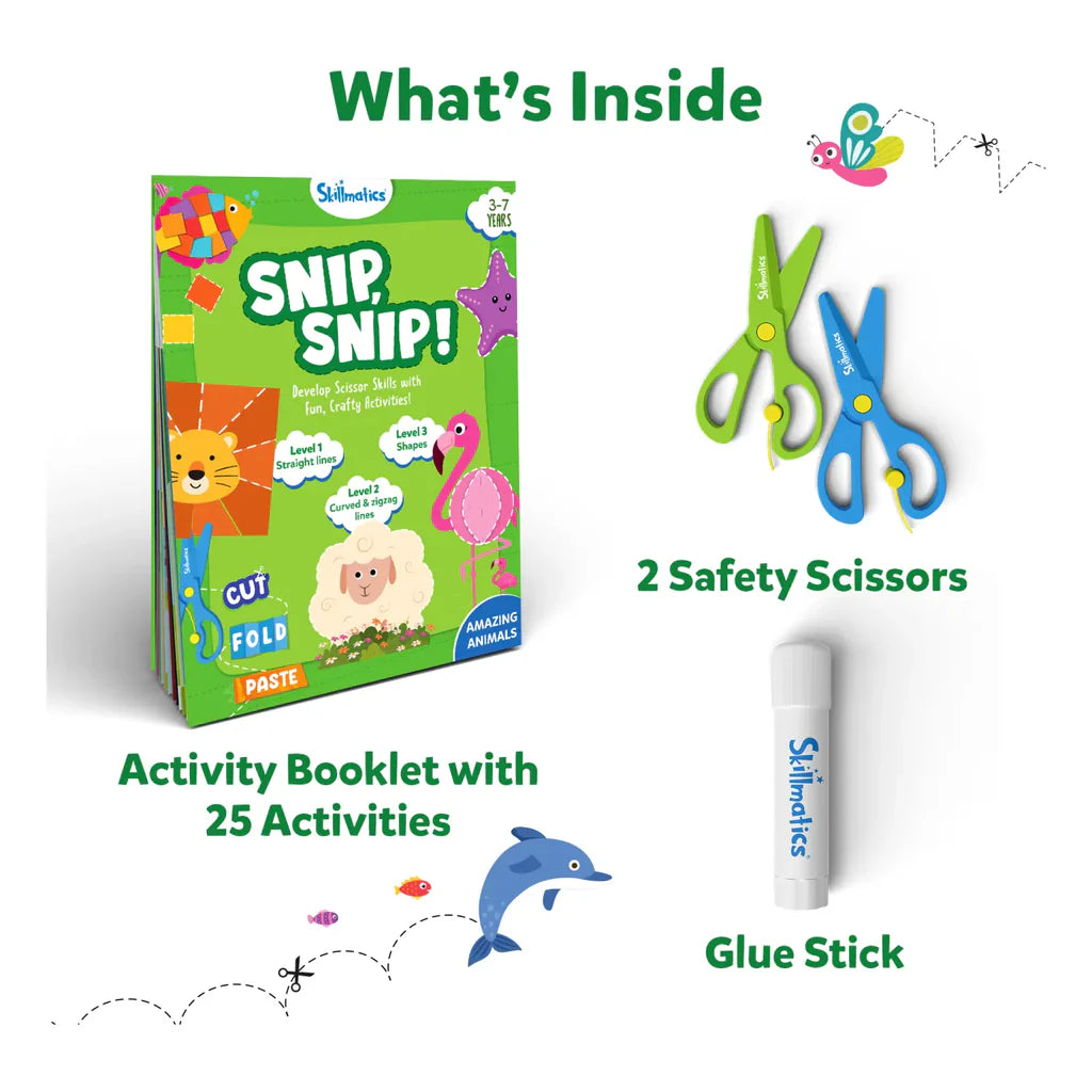 SKILLMATICS Snip Snip - Amazing Animals | Art & Craft Activity Kit (ages 3-7)