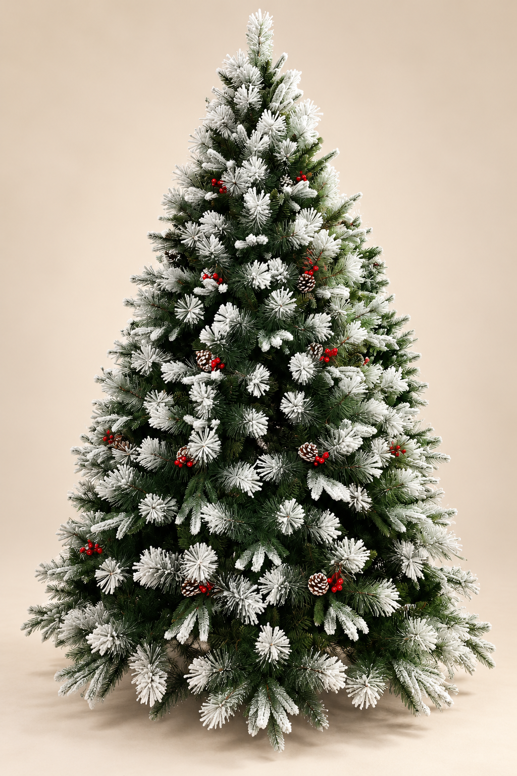 The Snowberry Pine – Luxury Full & Dense Snow-Flocked Christmas Tree with Pine Cones & Berries