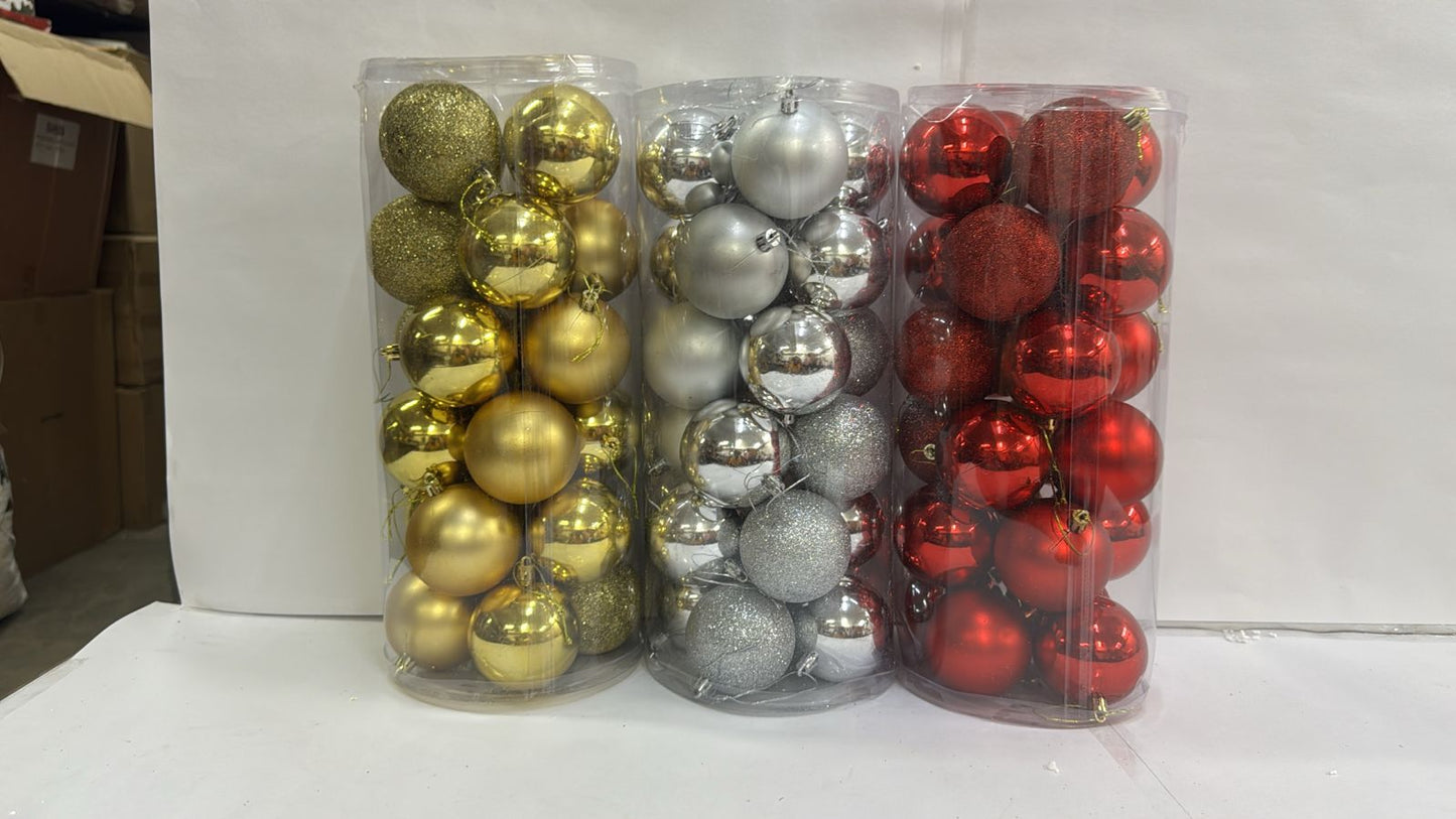 Classic 24-Piece Holiday Bauble Set – Coordinated Metallic & Glitter Decor Collection - 8 cm bauble