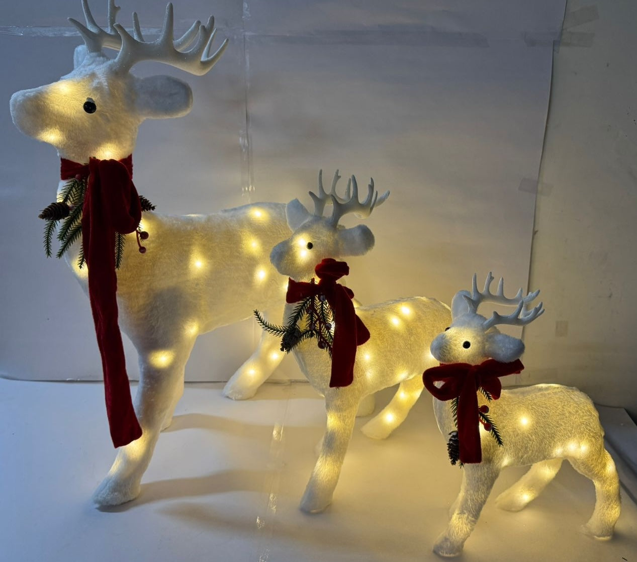 Elegant Light-Up White Reindeer with Warm LED Glow & Festive Accents