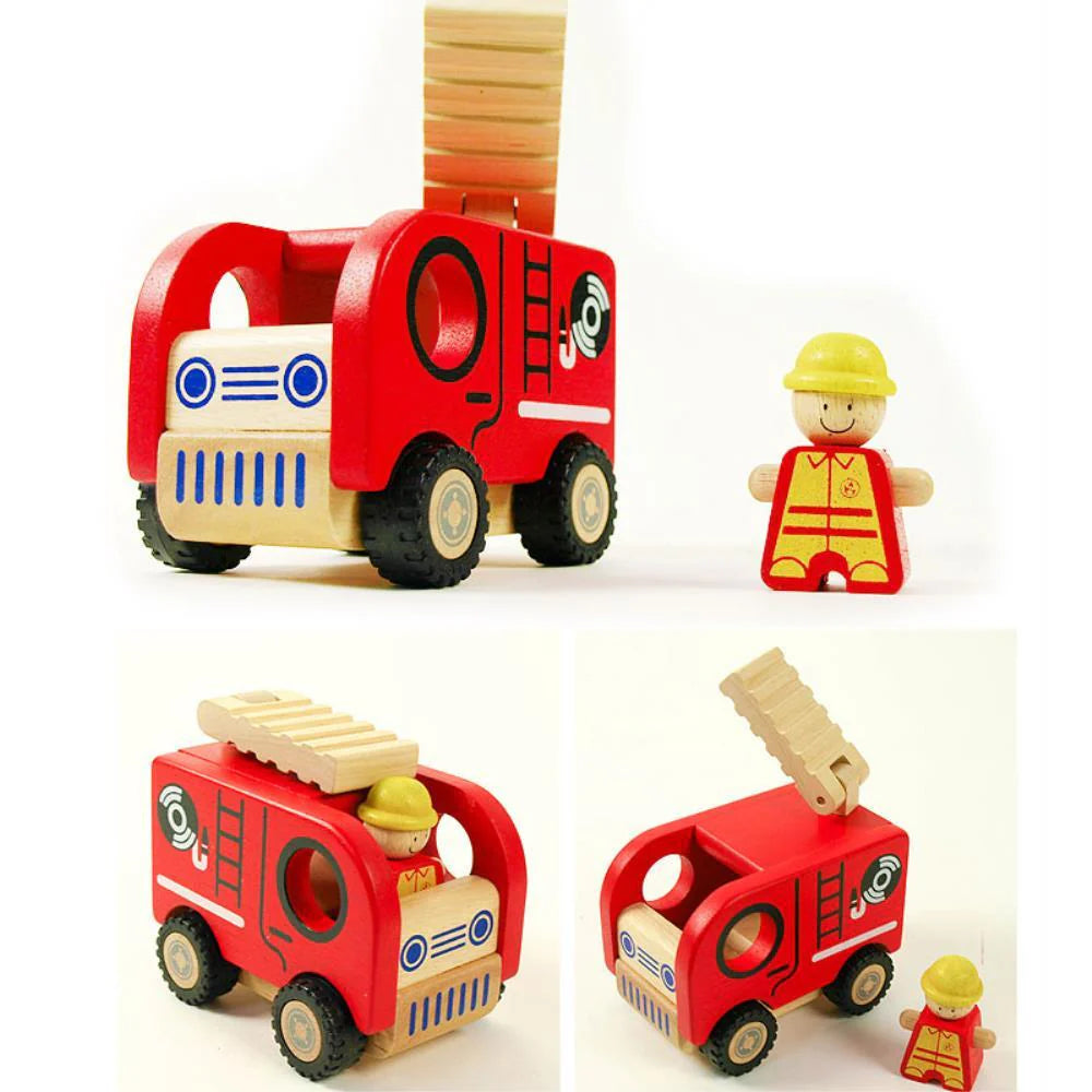 Wooden Public Vehicles set of 4 (Fire Engine, Ambulance, Police Car, School Bus)
