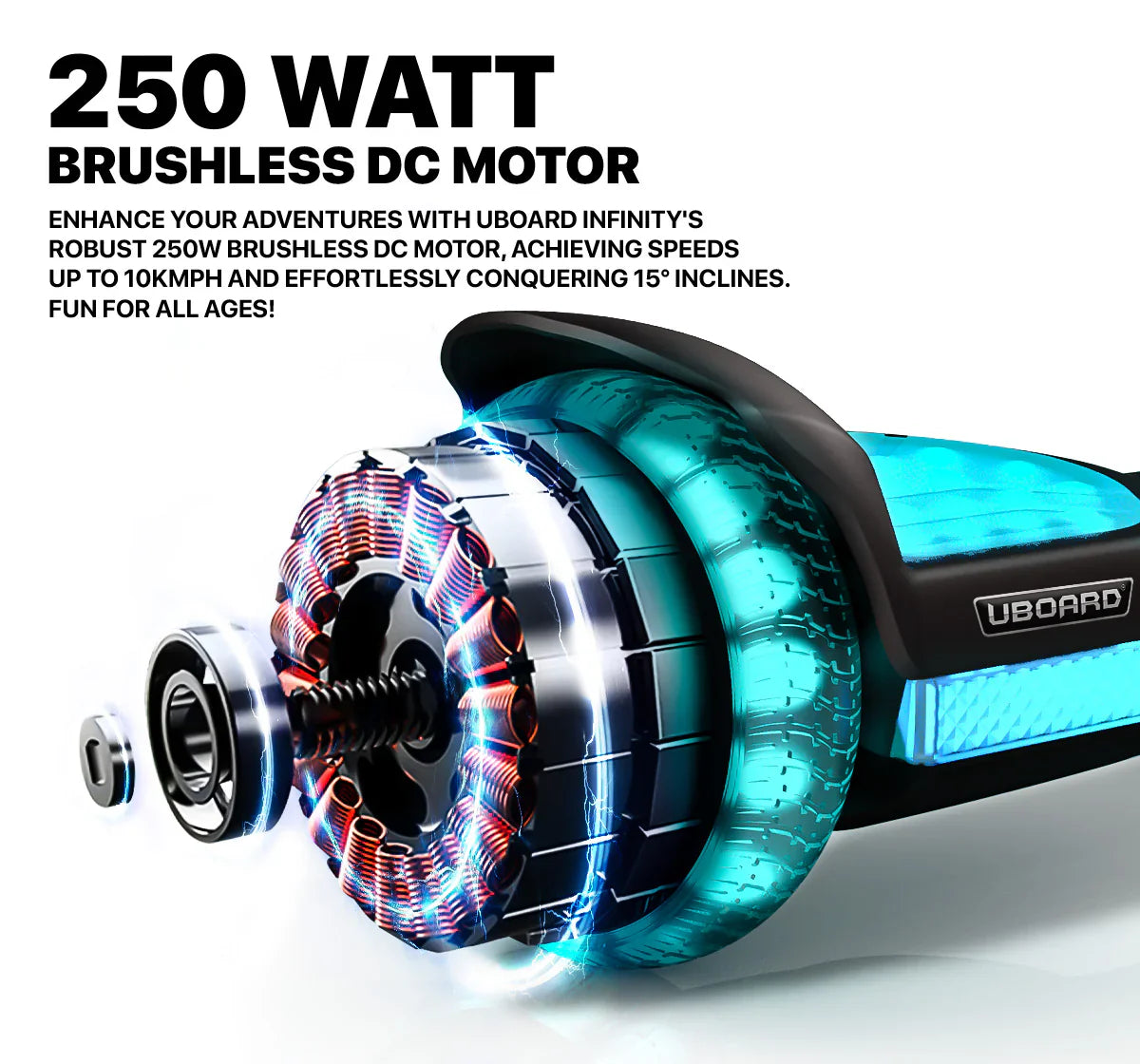 UBOARD Infinity Hoverboard – Translucent Shell, Infinity Wheels(R), LED Lights, Bluetooth Speaker