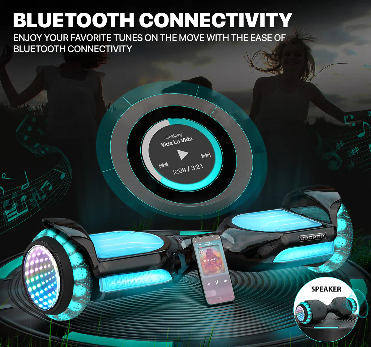 UBOARD Infinity Hoverboard – Translucent Shell, Infinity Wheels(R), LED Lights, Bluetooth Speaker