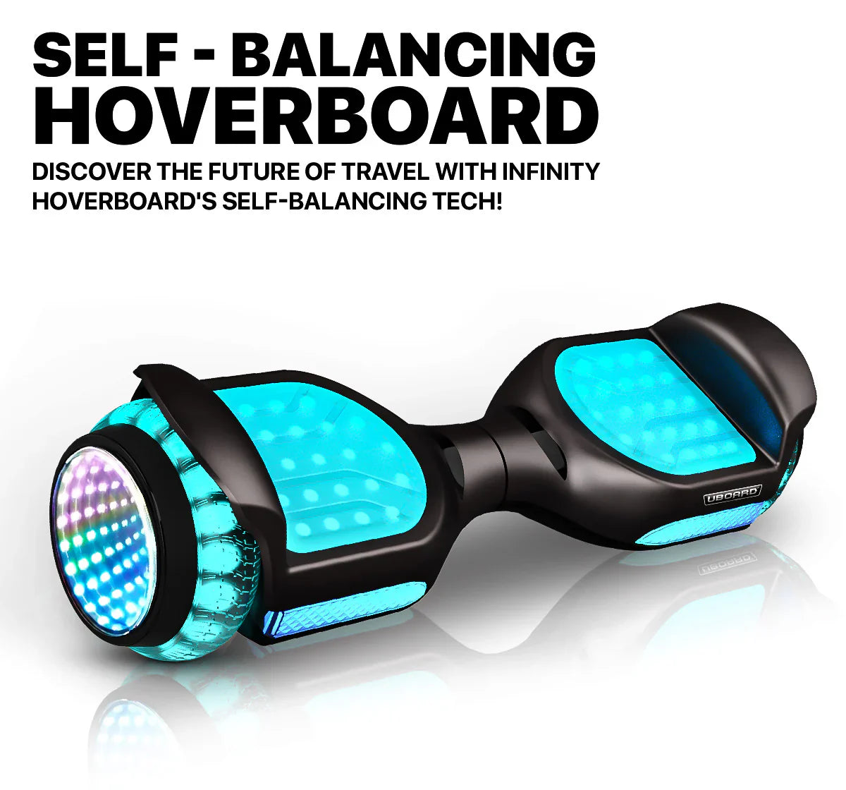 UBOARD Infinity Hoverboard – Translucent Shell, Infinity Wheels(R), LED Lights, Bluetooth Speaker