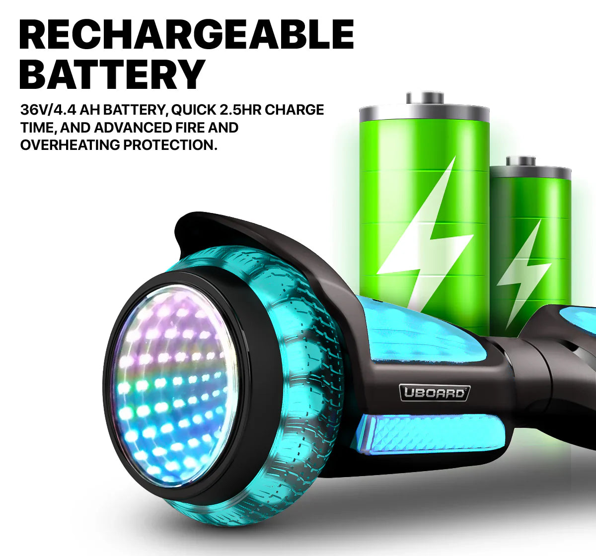 UBOARD Infinity Hoverboard – Translucent Shell, Infinity Wheels(R), LED Lights, Bluetooth Speaker