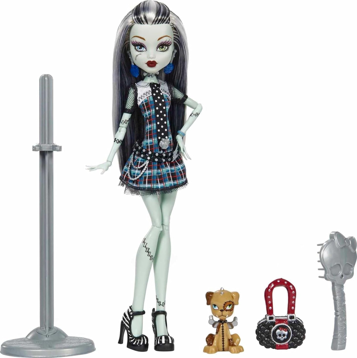 MATTEL MONSTER HIGH FRANKIE STEIN REPRODUCTION DOLL WITH DOLL STAND & ACCESSORIES