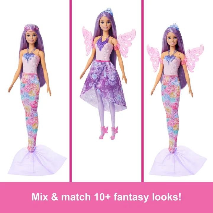 Barbie Doll Fantasy Fashion Pack With Accessories Including Mermaid Tail, Fairy Wings, & Necklaces