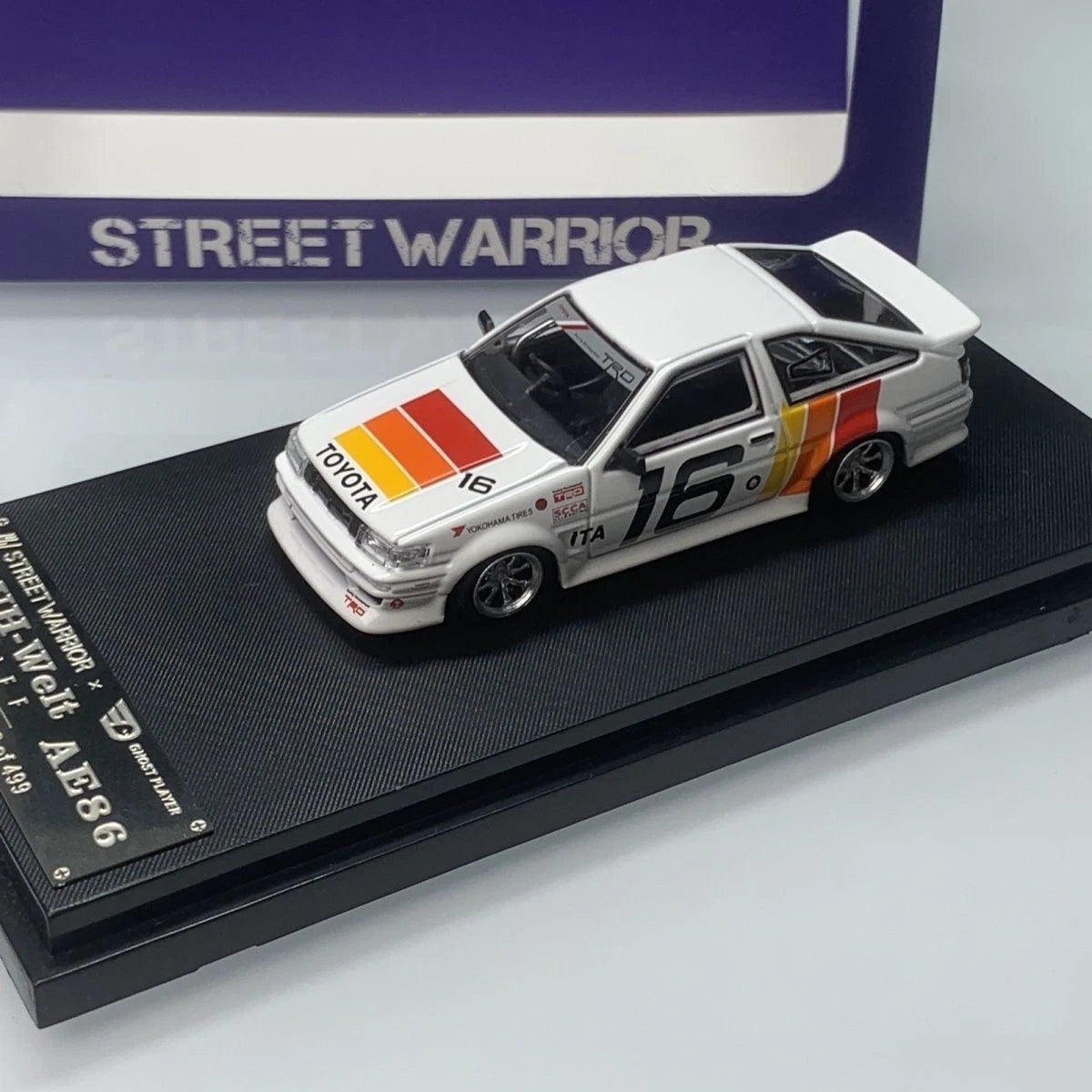 1/64 STREET WARRIOR Levin TRD AE86 RWB wide-body modified alloy car model.