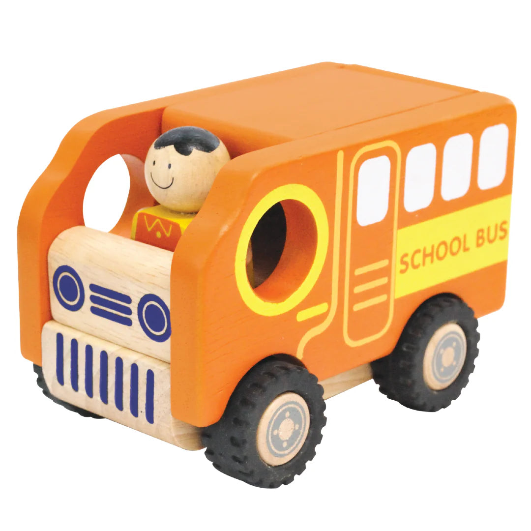 Wooden Public Vehicles set of 4 (Fire Engine, Ambulance, Police Car, School Bus)