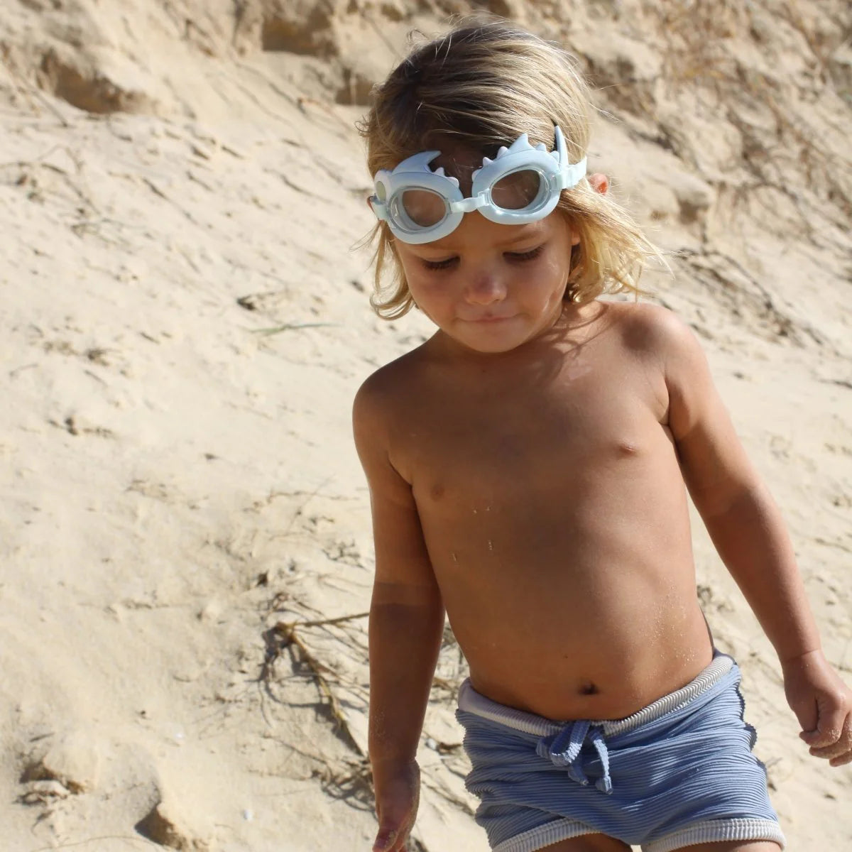 Blue Color Mini Swim Goggles For Kids Shark Tribe Khaki