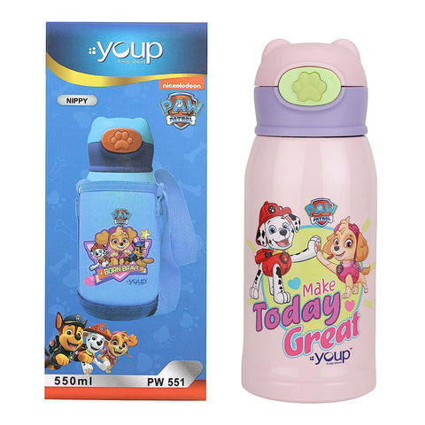 Youp Stainless Steel Pink Color Paw Patrol Kids Insulated Double Wall Sipper Bottle Nippy - 550 ml (Pink)