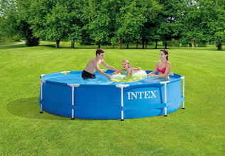 Intex 10 Foot x 30 Inch Round Metal Frame Backyard Above Ground Swimming Pool