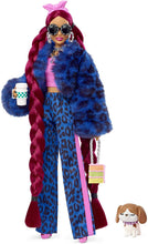 Barbie Doll and Accessories, Barbie Extra Fashion Doll with Burgundy Braids and Furry Jacket, Pet Puppy
