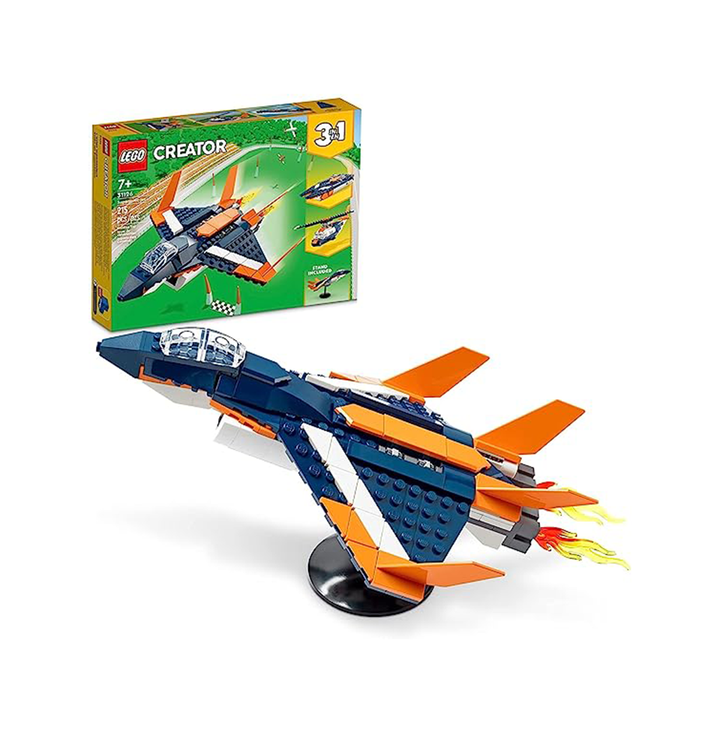 Lego Creator 3in1 Supersonic-Jet 31126 Building Kit; Build a Jet Plane and Rebuild It into a Helicopter or a Speed Boa