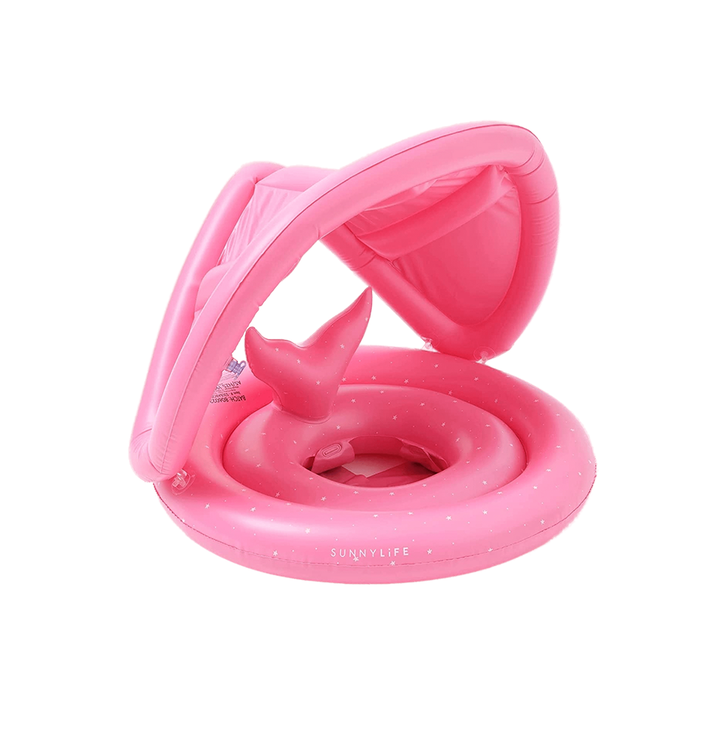 SUNNYLiFE Pink Color Inflatable Baby Float with Canopy Ocean Treasure Rose