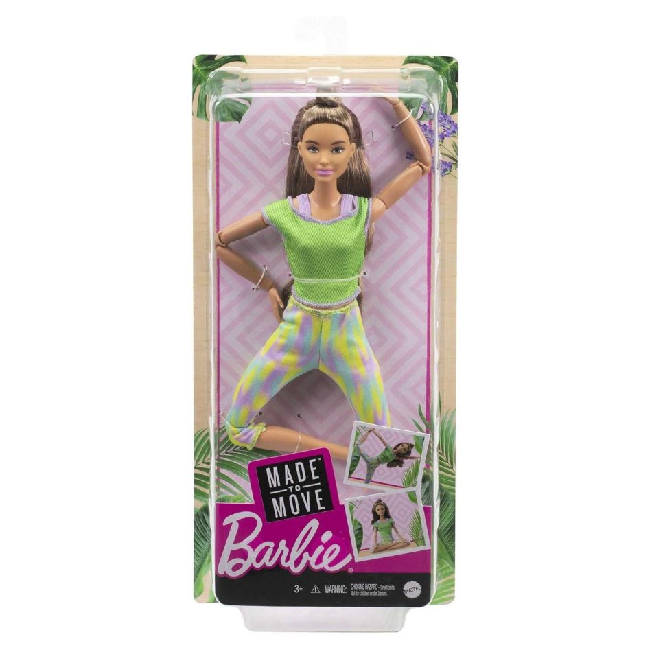BRAND GXF05 BARBIE MADE TO MOVE DOLL WITH 22 FLEXIBLE JOINTS & LONG WAVY BRUNETTE HAIR WEARING ATHLEISURE-WEAR