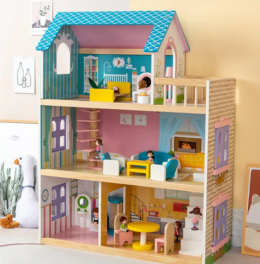 WOODEN 3 FLOOR DOLLHOUSE