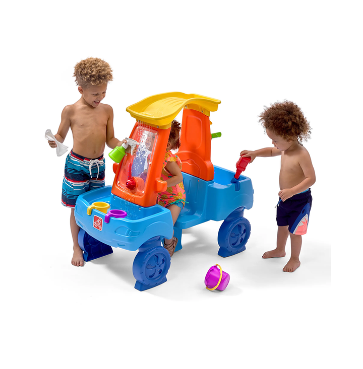 Step2 Car Wash Splash Center, Kids Outdoor Water Table Toy, Pretend Play Car Wash Toy, Blue/Orange