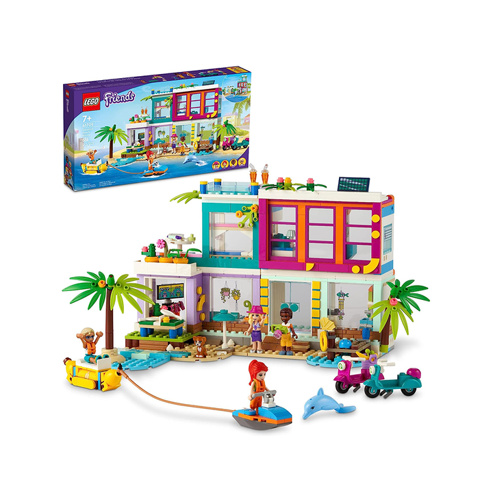 LEGO Friends Vacation Beach House 41709 Building Kit; Gift for Kids Aged 7+; Includes a Mia Mini-Doll, Plus 3 More Characters and 2 Animal Figures to Spark Hours of Imaginative Role Play (686 Pieces)