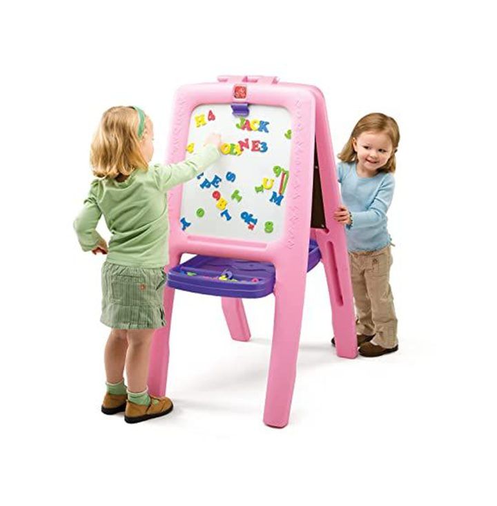 Step2 Easel For Two | Kids Double-Sided Art Easel With Magnetic Letters & Numbers | Accessory Set Included, Pink