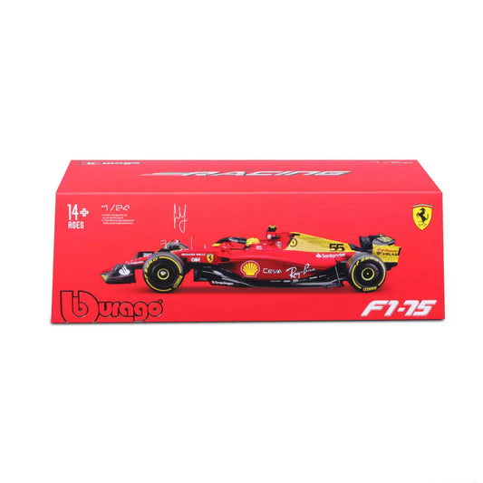 Bburago 1/24 Scale 2022 Ferrari F1-75 #55 Carlos Sainz Formula 1 Car Model for 14+ (with Plex Case)