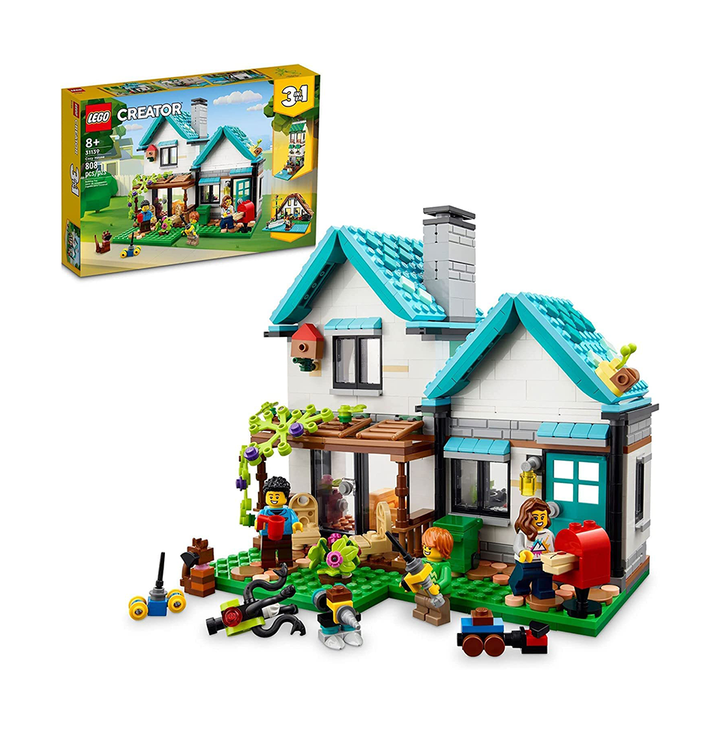 Lego Creator 3 in 1 Cozy House Toy Set 31139, Model Building Kit with 3 Different Houses Plus Family Minifigures and Accessories, Gift for Kids, Boys and Girls