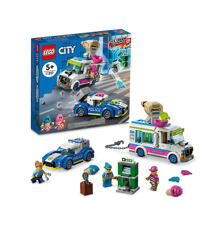 LEGO City Ice Cream Truck Police Chase Van, 60314 Easter Toys for Kids, Girls and Boys Age 5 Plus Years Old with Splat Launcher & Police Car