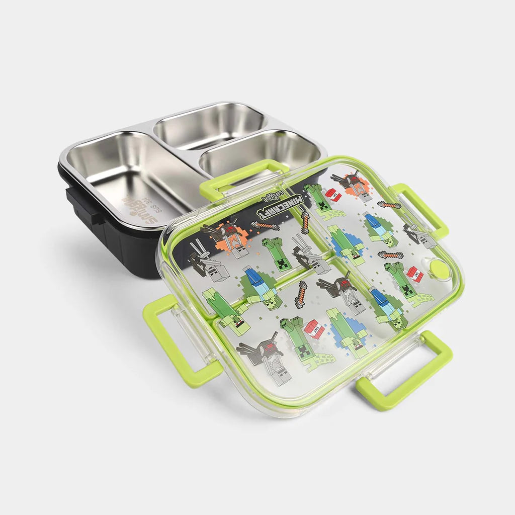 Smiggle Stainless Steel 3 Compartment Lunch Box for Kids - Minecraft