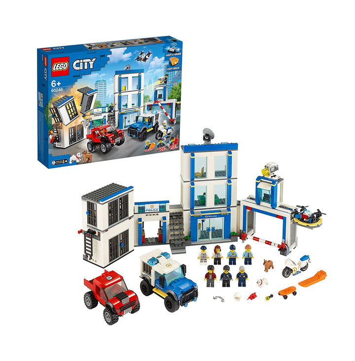 LEGO 60246 City Police Station Building Set with 2 Truck Toys, Light & Sound Bricks, Drone and Motorbike (Multicolour) (743 pieces)