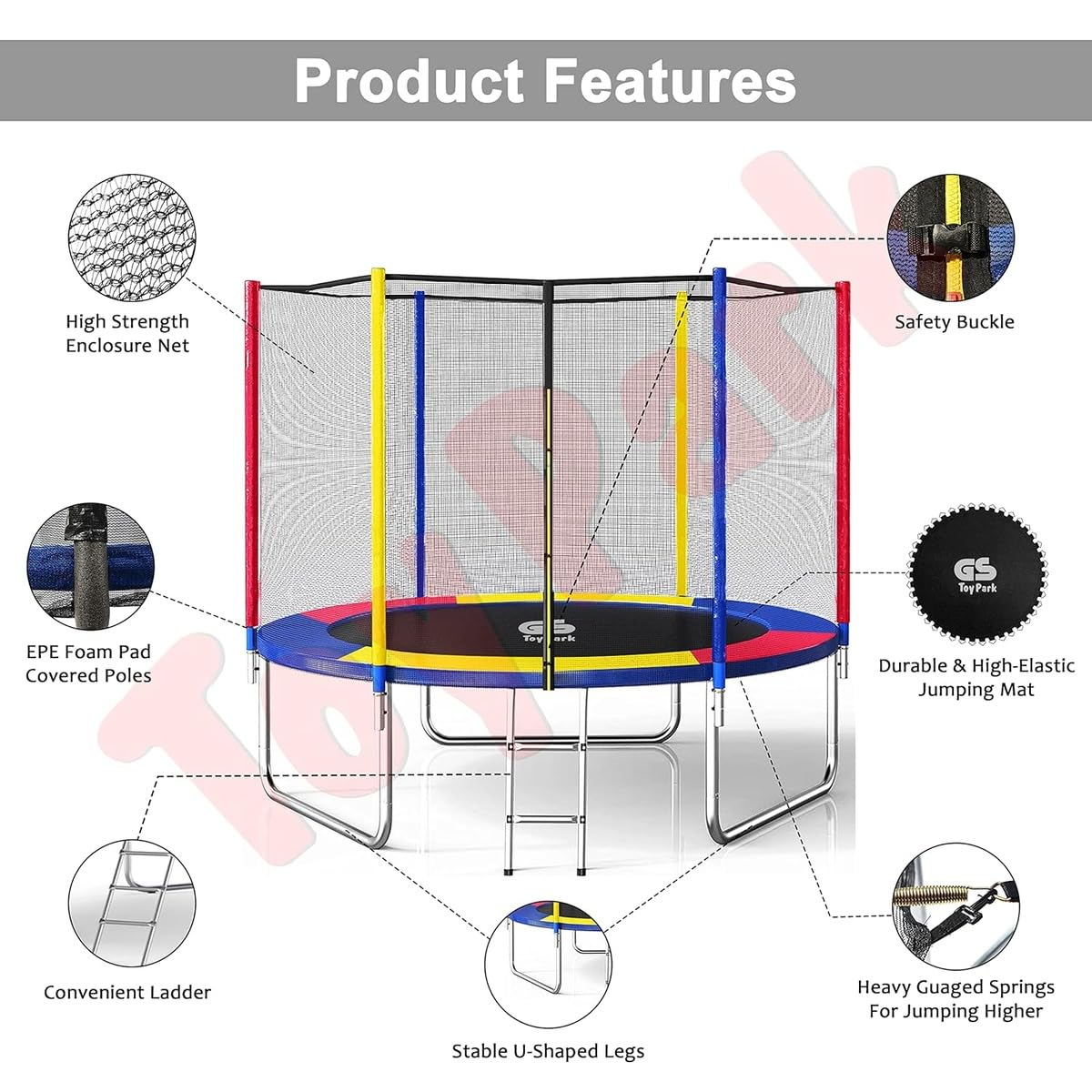 Toys Uncle 10 Feet Rainbow Deluxe Trampoline