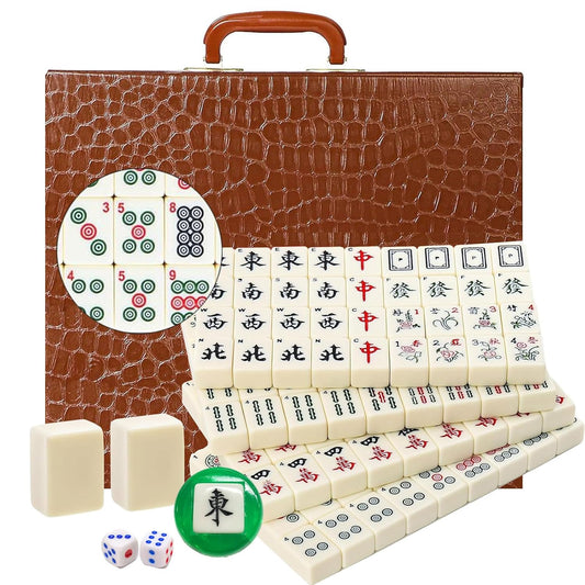 Premium American Mahjong Set – Oversized 36mm Engraved Tiles with English Letters & Arabic Numerals | Crocodile-Textured Travel Case, Dice & Dealer Button